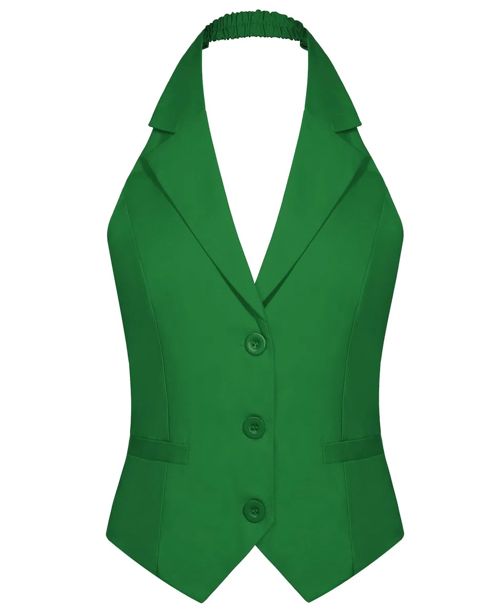 Gilet corto da donna 3 bottoni Halter Tacca Risvolto Gilet formale Smoking Gilet Singolo Welted Tasche Ufficio Gilet