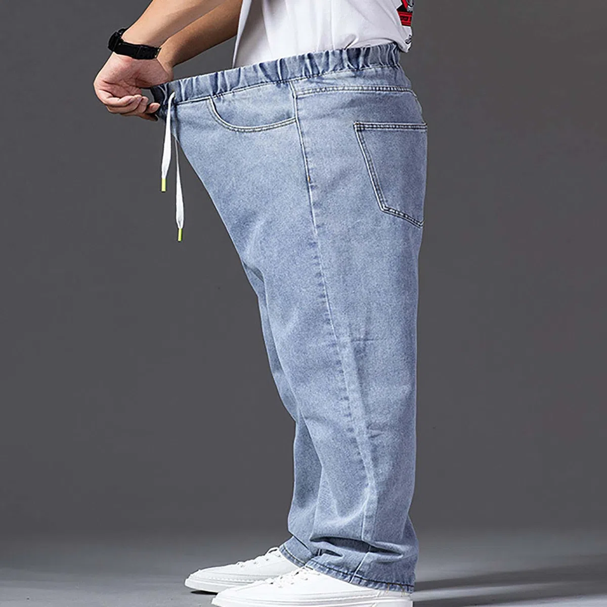 Jeans Uomo Moda Casual Elastico in Vita Gamba Dritta con Tasca e Coulisse Lavaggio Elastici Comoda Traspirante Leggeri Tinta Unita Semplice Grigio Taglie Forti 5XL