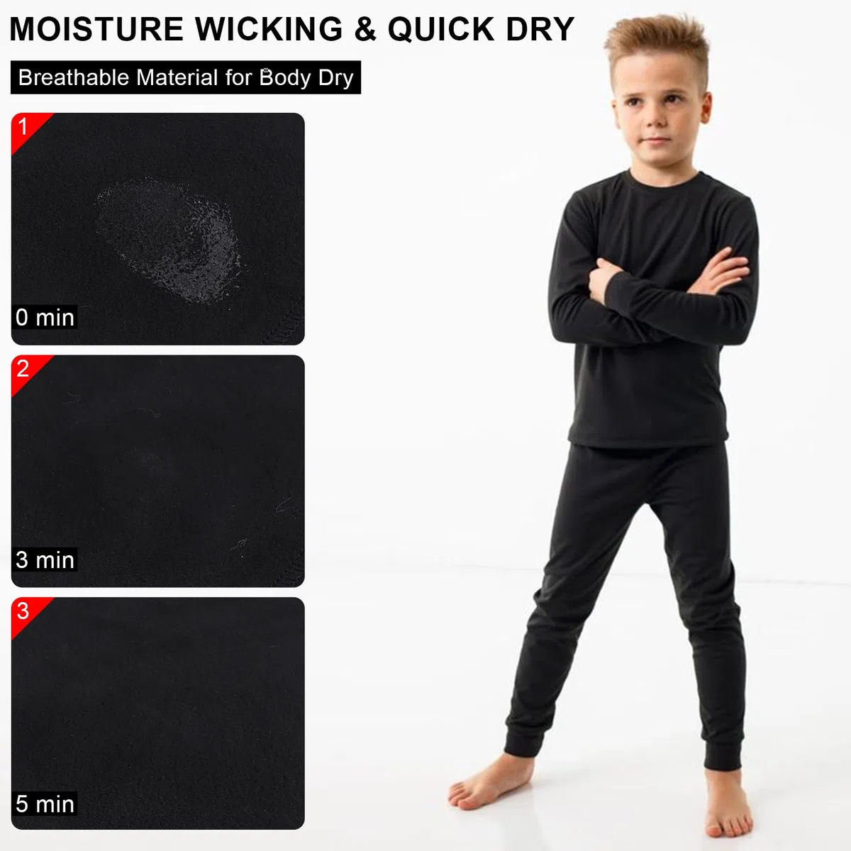 Set di biancheria intima termica per bambini, foderato in feltro, caldo per l'inverno, per ragazze e ragazzi, con top e leggings per sci, ciclismo e corsa e calcio