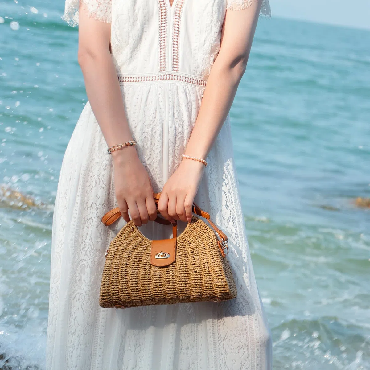 EVEOUT Borsa a tracolla in Paglia Donna Estiva Borsa a cesto Rattan Intrecciata Boho Chic Borse a mano per spiaggia vacanze viaggio