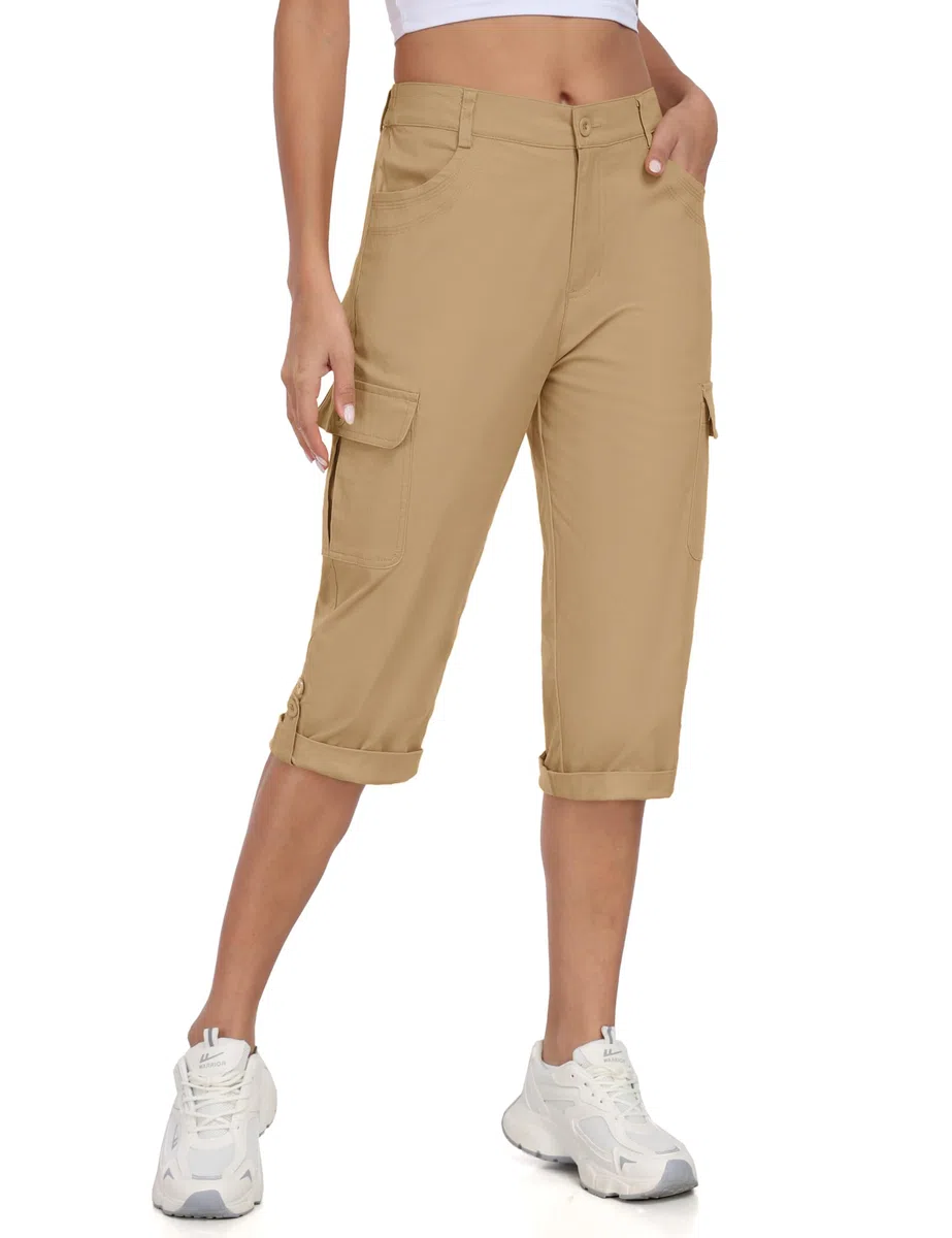 MoFiz Pantaloni Trekking Cargo Donna Cotone Estivi Pantaloni Montagna Shorts Sportivo Leggero Escursionismo con Tasche