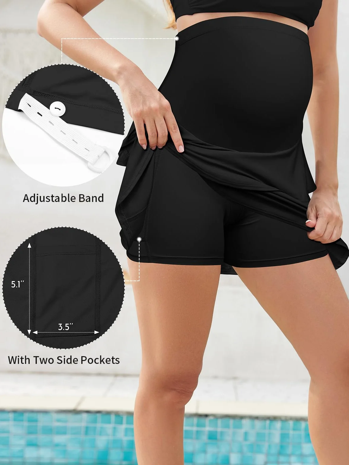 SHEKINI Gonna premaman con volant sopra e sotto la pancia a vita alta fluida gravidanza atletica skorts pantaloncini integrati per tennis golf