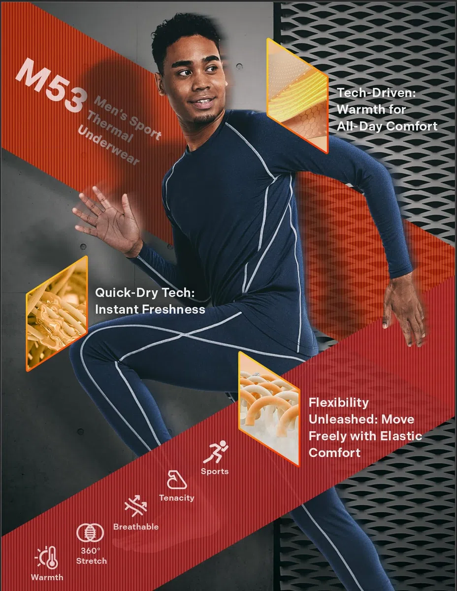 LAPASA Uomo Set Termico Leggero a Compressione in Pile Foderato Strato Base Maglia e Pantaloni Lunghi Invernale M53