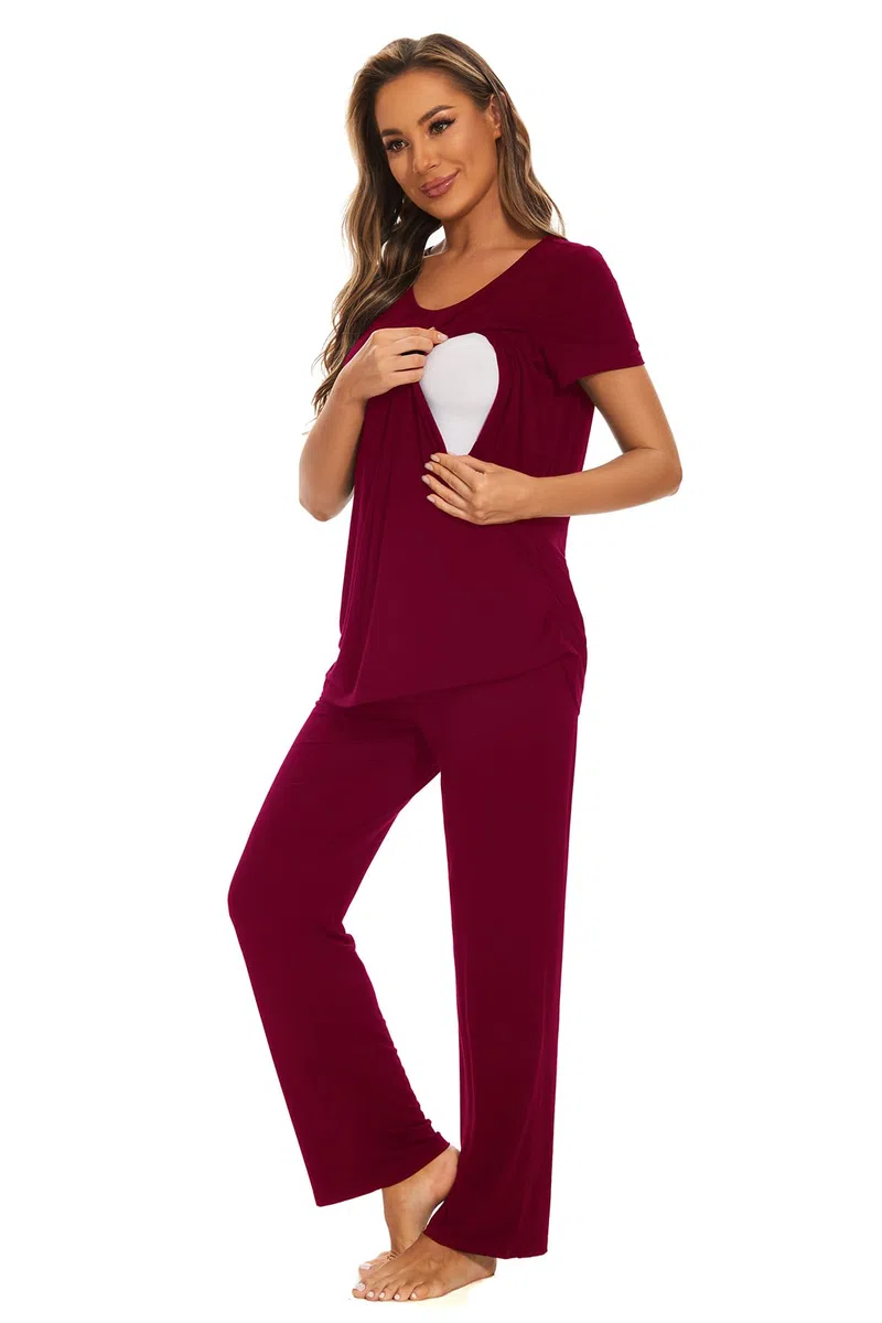 Smallshow Pigiama Premaman Donna Maniche Corte Pigiama Allattamento Set