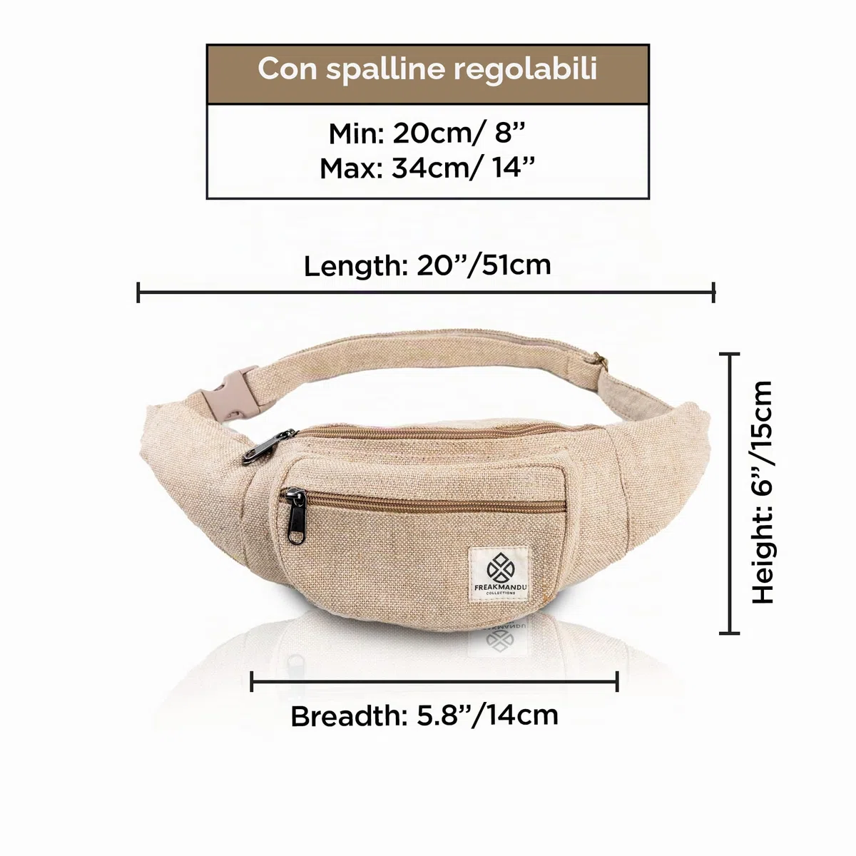 Freakmandu Marsupio di Canapa Unisex - Marsupio a Vita Incrociata Marsupio Fatto a Mano in Stile Bohémien Hippie per Uomo e Donna