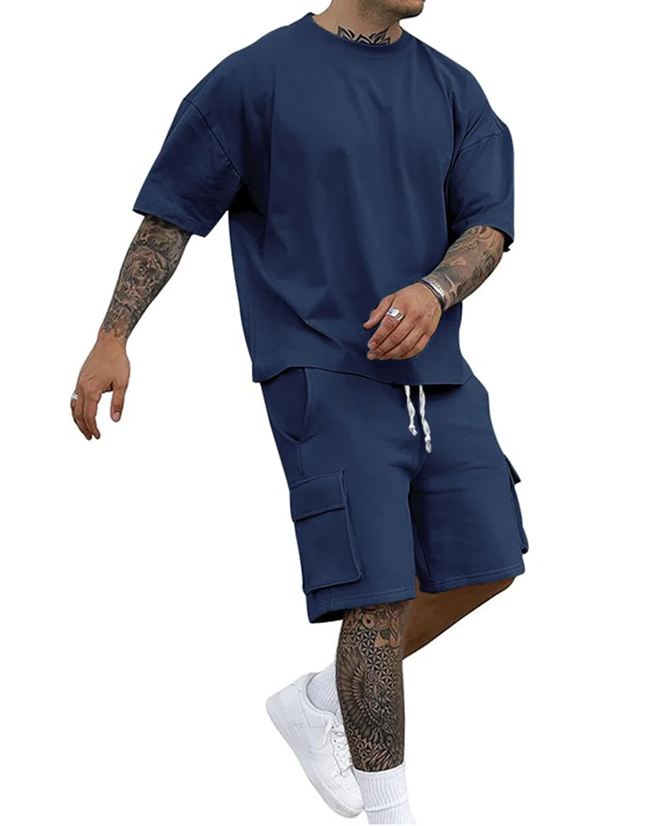 Tuta Uomo Estiva Jogging Casual Completino 2 Pezzi Casual Traspirante Abito T-Shirt Allentato Spiaggia
