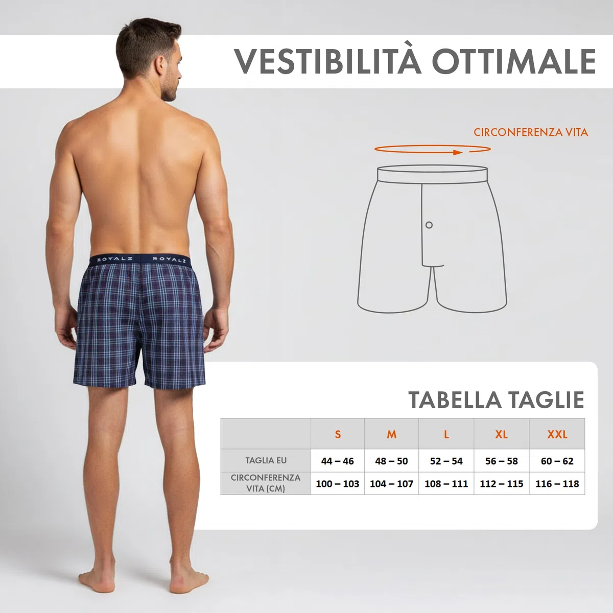 ROYALZ Boxer Uomo Cotone 100 per Cento (Confezione da 5 Pezzi) - Mutande Boxer Americani Uomo Larghi - Briefs Intimo con Motivo a Quadri Blu