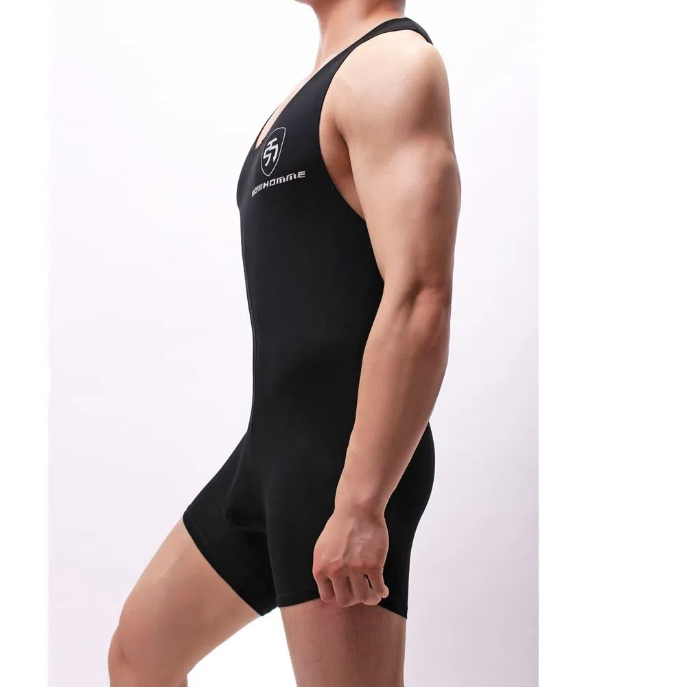 Body da uomo modal in cotone, tinta unita, per wrestling, biancheria intima atletica, per palestra, sport