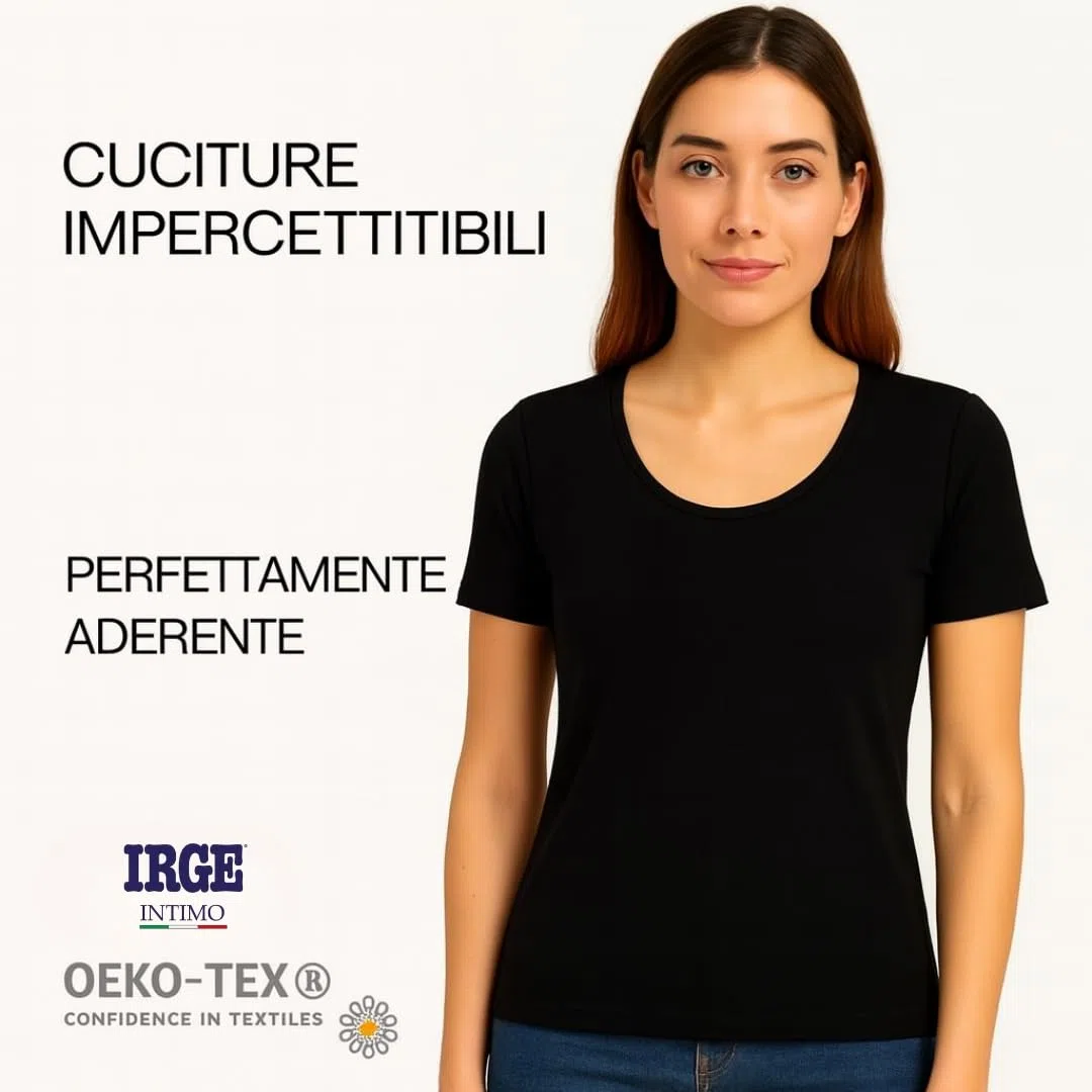 Intimitaly Irge 3 Maglie Intime Donna Termiche in Caldo Cotone Interlock Mezza Manica Bianco e Nere