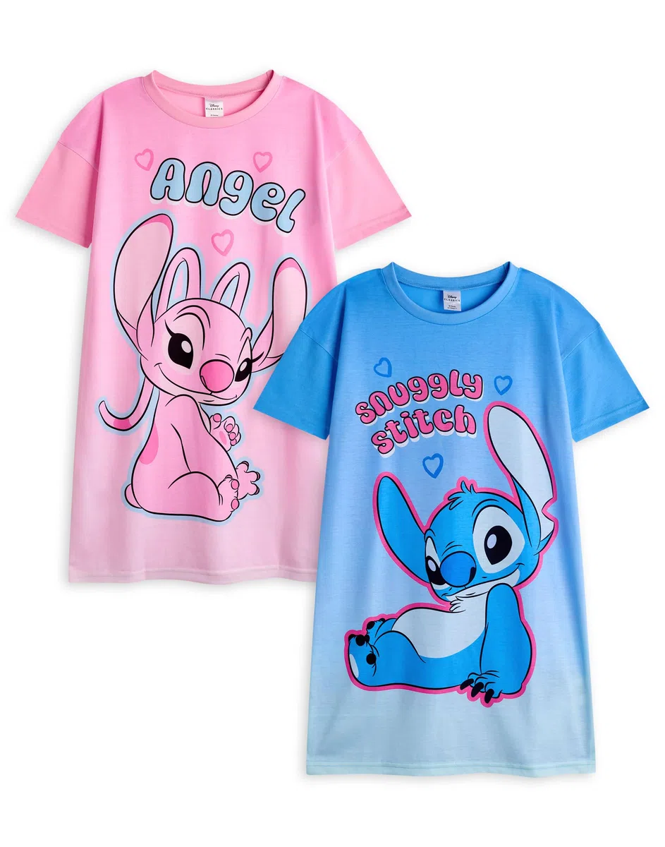 Disney Set Pigiama e Camicia da Notte per Ragazze Angel & Stitch, Confezione da 2 | T-Shirt da Notte a Maniche Lunghe e Pantaloni del Pigiama per Bambini con Stampa Grafica dei Personaggi