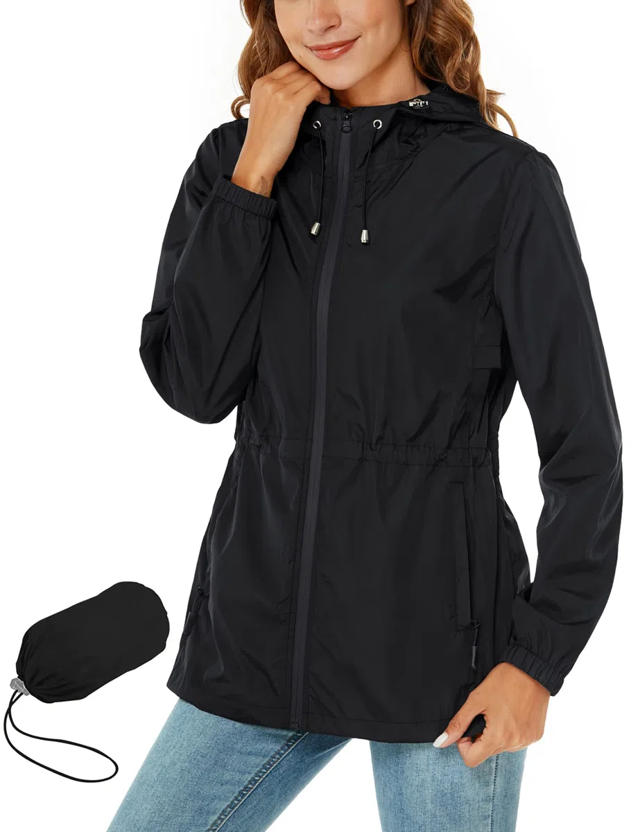 Rapbin Impermeabile da donna giacca impermeabile leggera cappotti antipioggia all'aperto trench cappotto pieghevole con cappuccio impermeabile con tasca