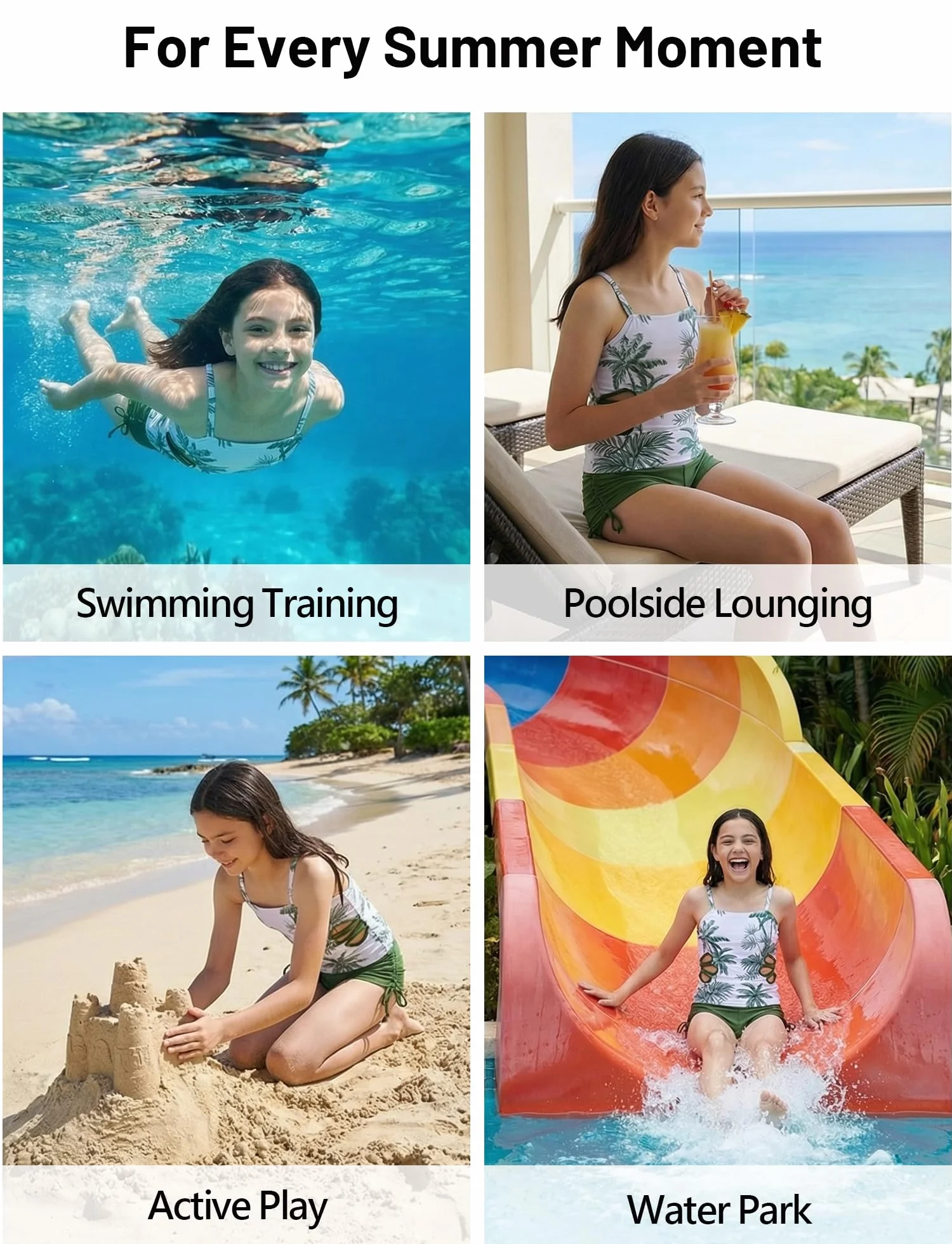 SEAUR Costume da bagno in due pezzi, da bambina, tankini con pantaloncini, 9-16 anni, con stampa floreale, taglio out, costume da bagno per bambini, adolescenti, estate, spiaggia