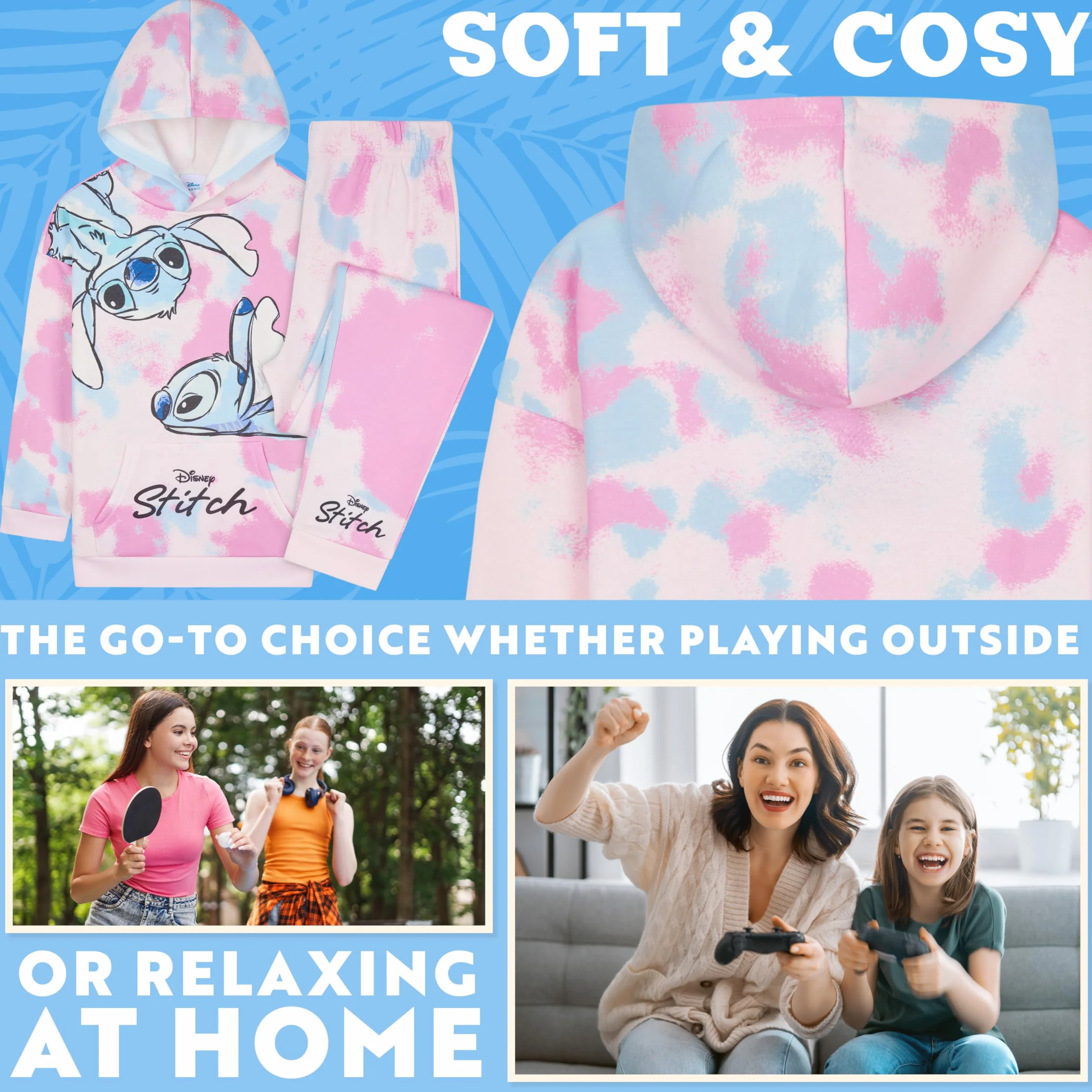 Disney Stitch Tute Bambina e Adolescente Felpa con Cappuccio Pantaloni 2 Pz Tie Dye Abbigliamento da Casa Set Regalo Ragazza