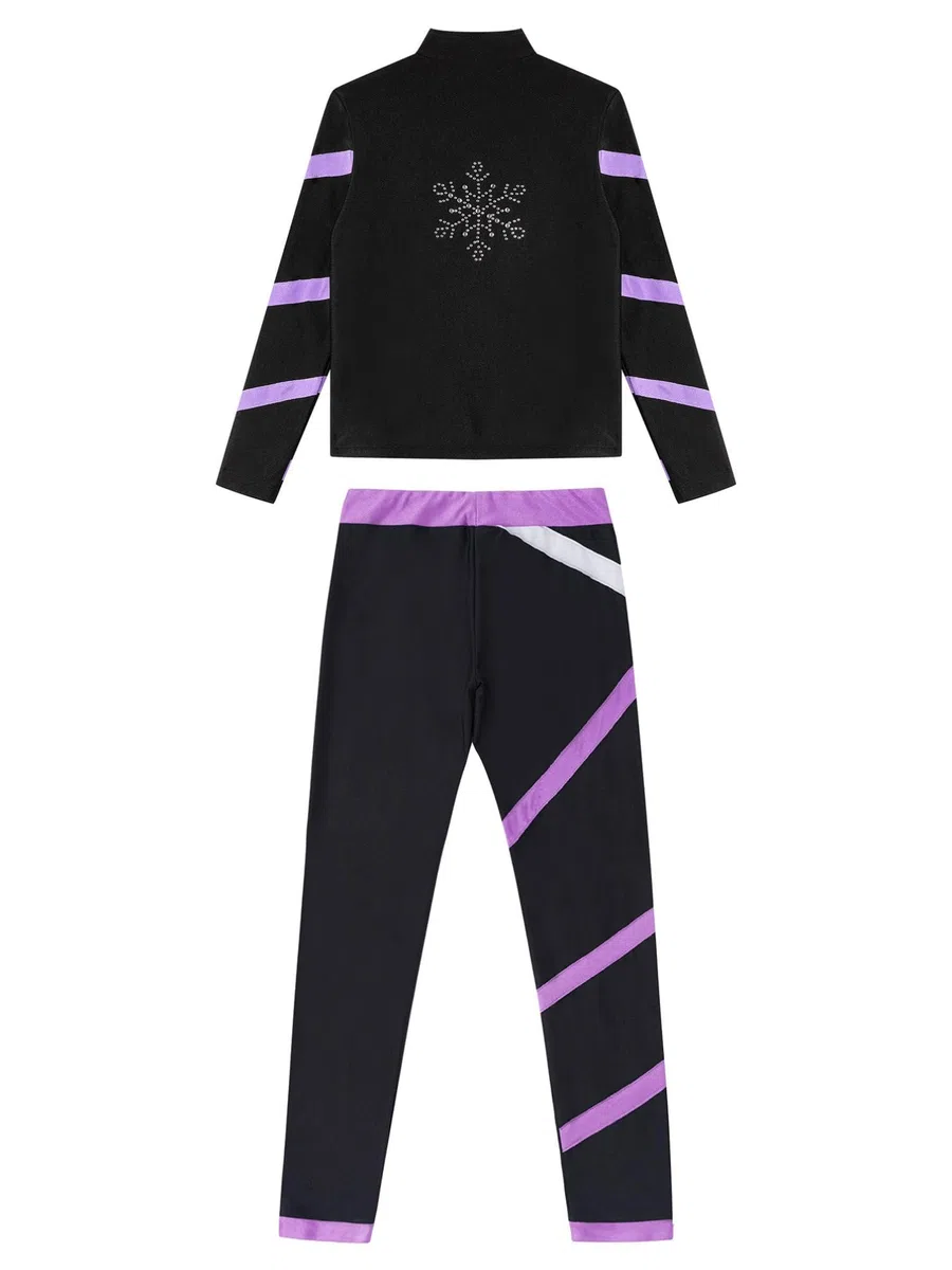 Tuta sportiva per bambini e ragazze, 2 pezzi, con cerniera, felpa con leggings e tuta sportiva senza cuciture
