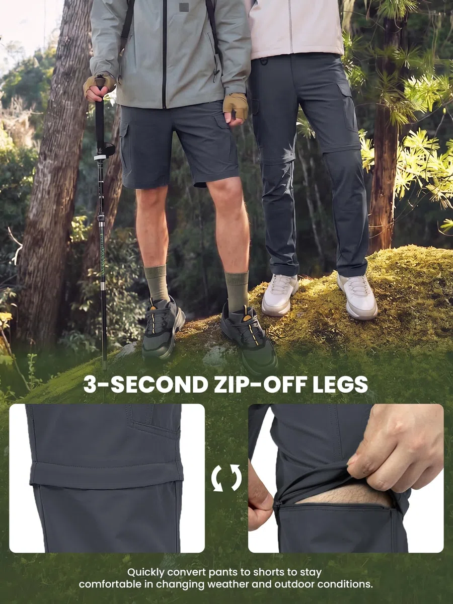 Pantaloni da trekking convertibili da uomo, impermeabili, ad asciugatura rapida, con cerniera, leggeri, tattici, multitasche, per attività all'aperto, pesca, safari