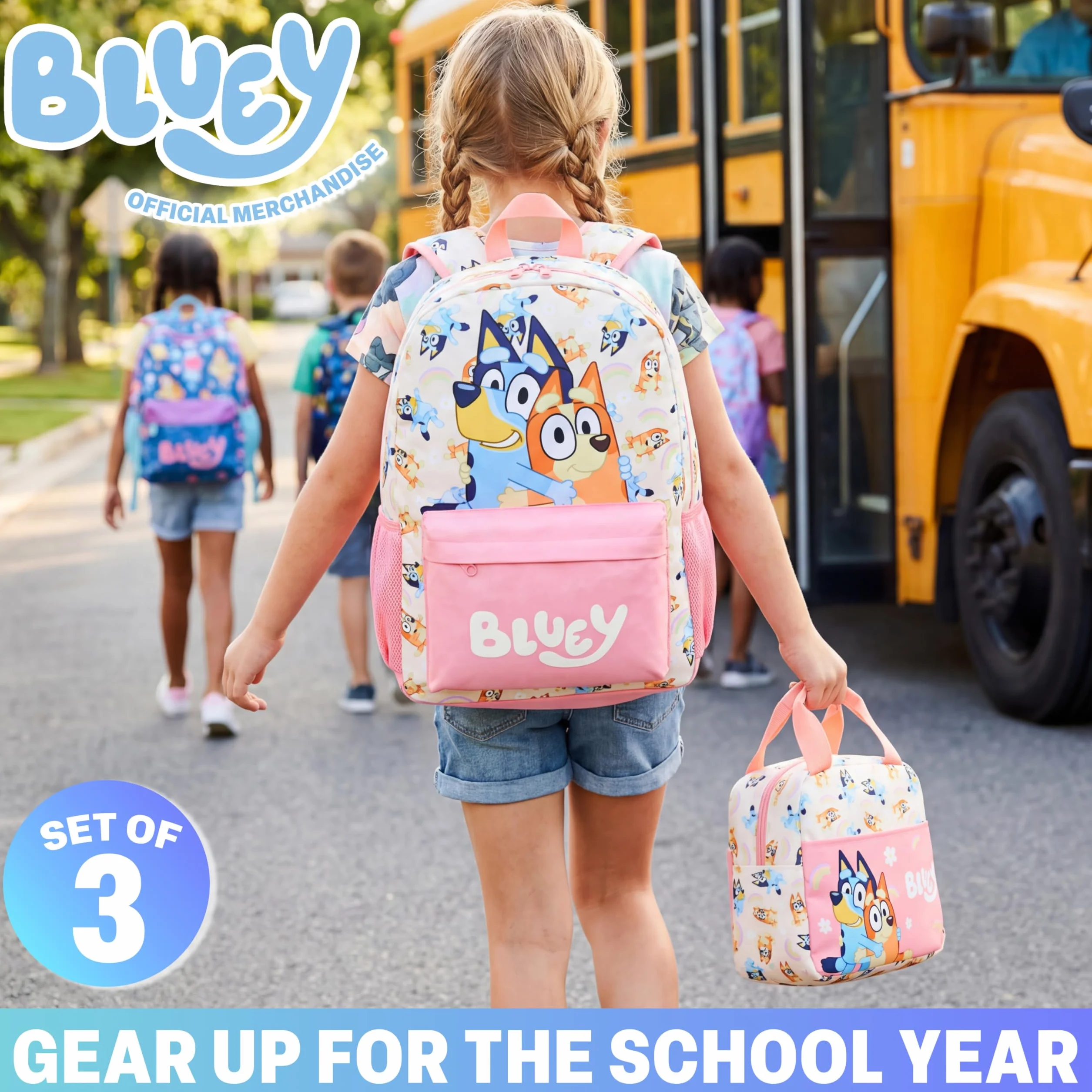 Get Trend Bluey Set Scuola 3 Pezzi Incluso Zaino Bambina, Borsa Termica Porta Pranzo e Astuccio con Zip Rinforzate, Idea Regalo (Multi Bluey)