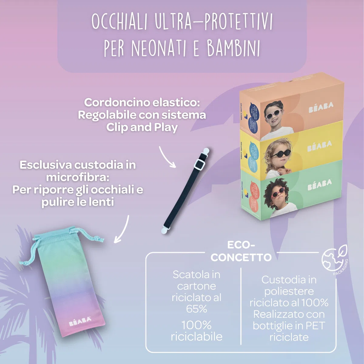 BÉABA, Occhiali da sole per bambini 2-4 anni, 100% protezione UV - CAT 3, protezione laterale