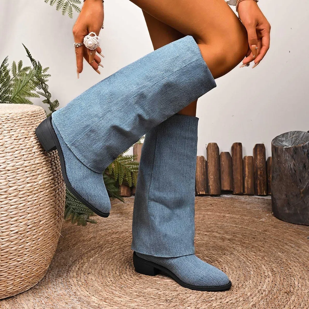 Stivaletti da donna in pelle scamosciata, comodi, da cowboy, eleganti, con tacco a blocco, larghi, vintage, da cowboy