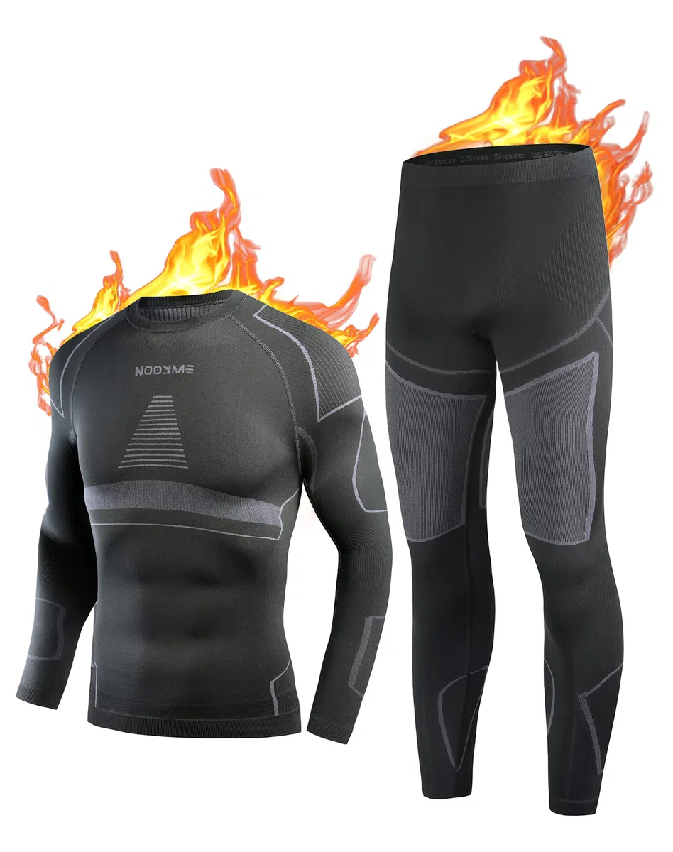 NOOYME Intimo Termico Uomo Traspirante Asciugatura Rapida Set Termica Uomo per L'attività all'Aria Aperta Ideale per Sci Pesca Alpinismo Ciclismo Allenamento Corsa Autunno Inverno