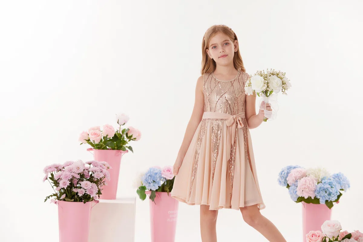 GRACE KARIN Vestito da principessa con paillettes scintillanti, abito da festa di compleanno, abito estivo da bambina, per occasioni speciali, festival, 5-12 anni