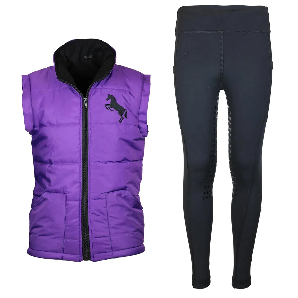Set da equitazione per bambini, gilet da equitazione Pia, con pantaloni da equitazione, nero/nero (146/152)