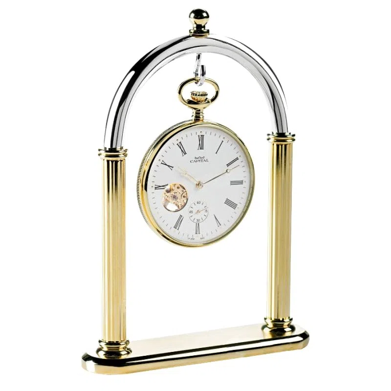 Espositore per orologi da tasca, in metallo bicolore, per orologi da tasca, antichi e oggetti da collezione (ottone cromato bicolore - orologio non incluso)