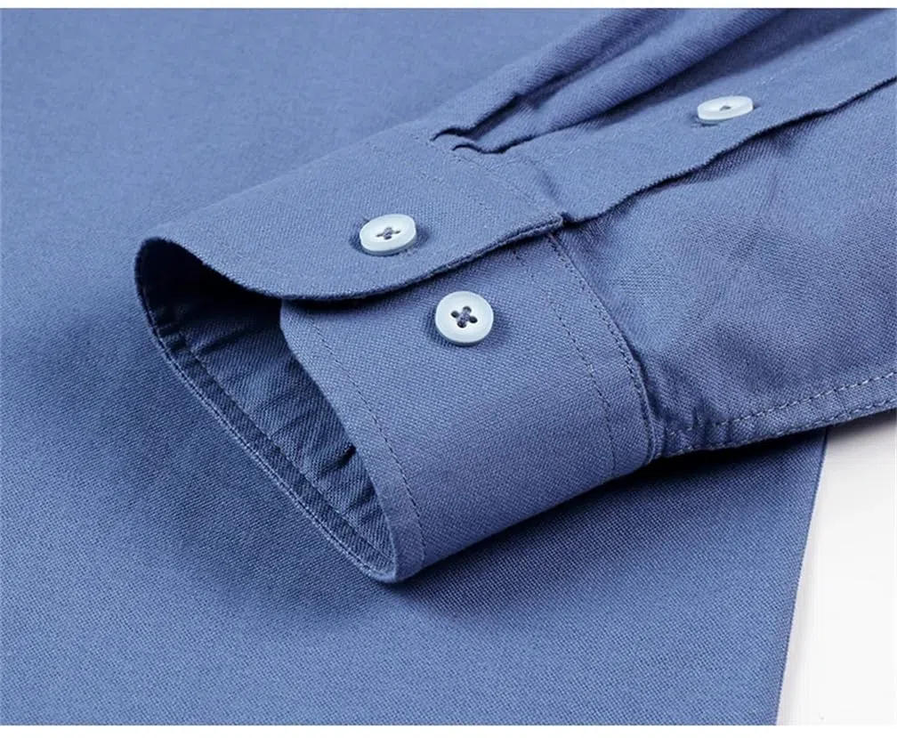 Camicia casual da uomo in cotone tinta unita a maniche lunghe con colletto a bottoni camicia da lavoro con tasca sul petto
