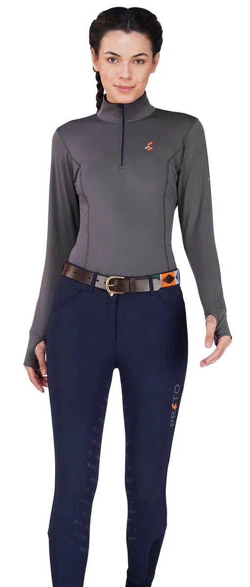 Preto Maglia termica da donna e ragazza, a maniche lunghe, abbigliamento equestre e attrezzatura per equitazione (grigio/blu navy)