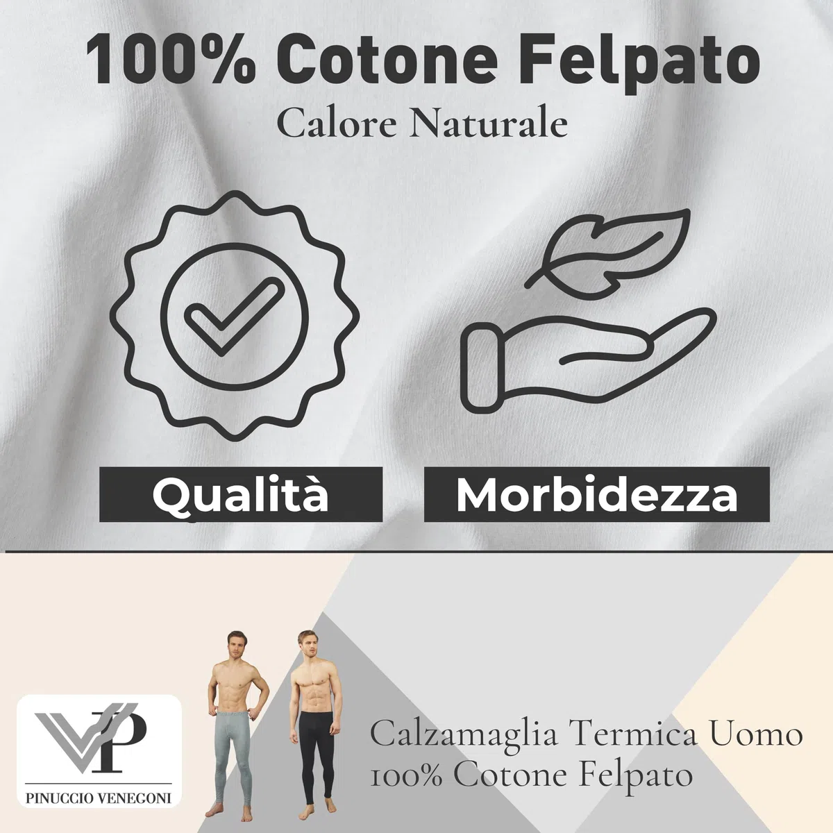 VP PINUCCIO VENEGONI - Mutande Lunghe Uomo Grigie/Nere Pacco da 2 | Calzamaglia Uomo Invernale in Caldo Cotone Felpato Morbida E Traspirante, vestibilità Perfetta - S/XXL