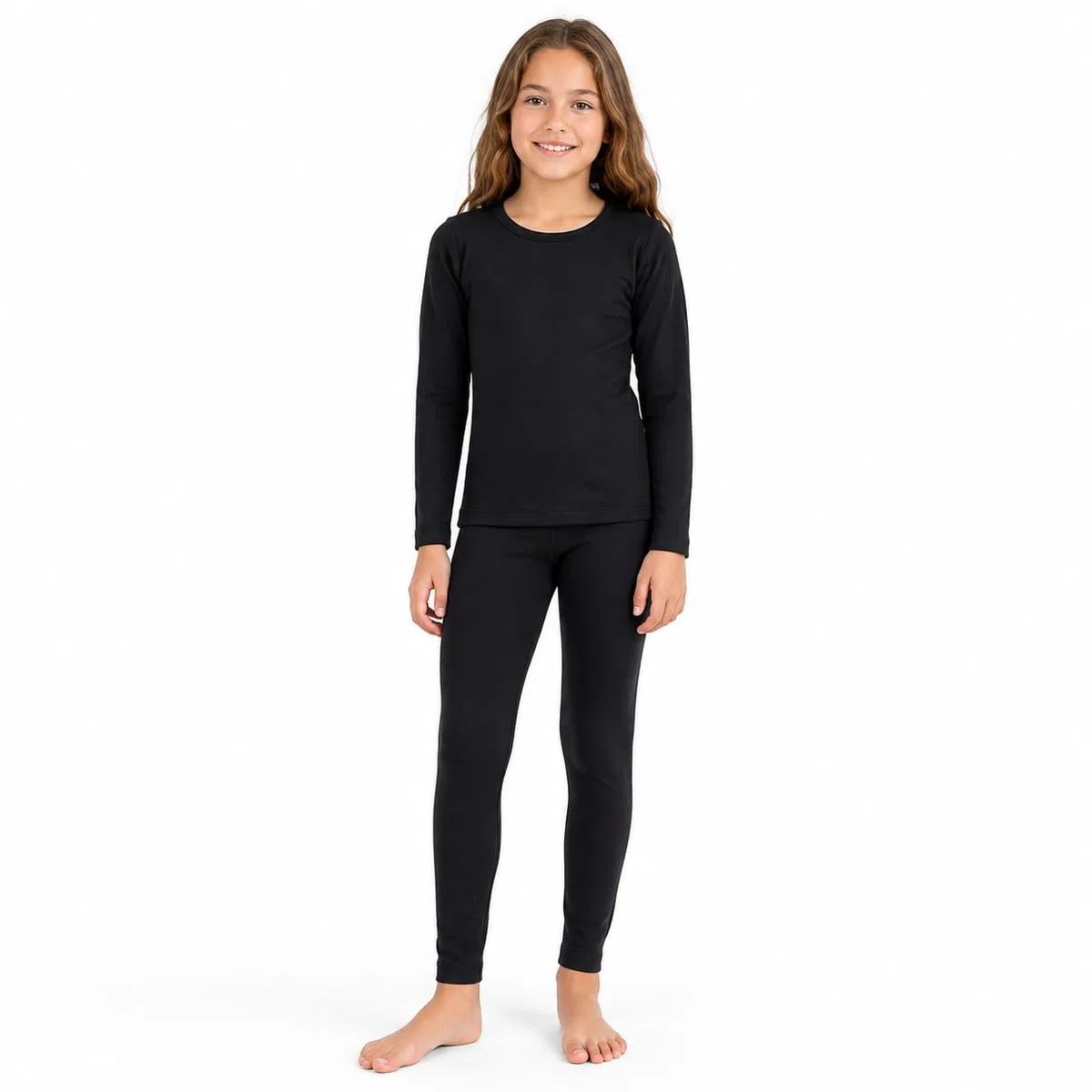 Completo Intimo Termico Bambina Invernale Maglia e Leggings Foderati in Pile, Caldo, Elasticizzato, Morbido e Traspirante (Nero, L)
