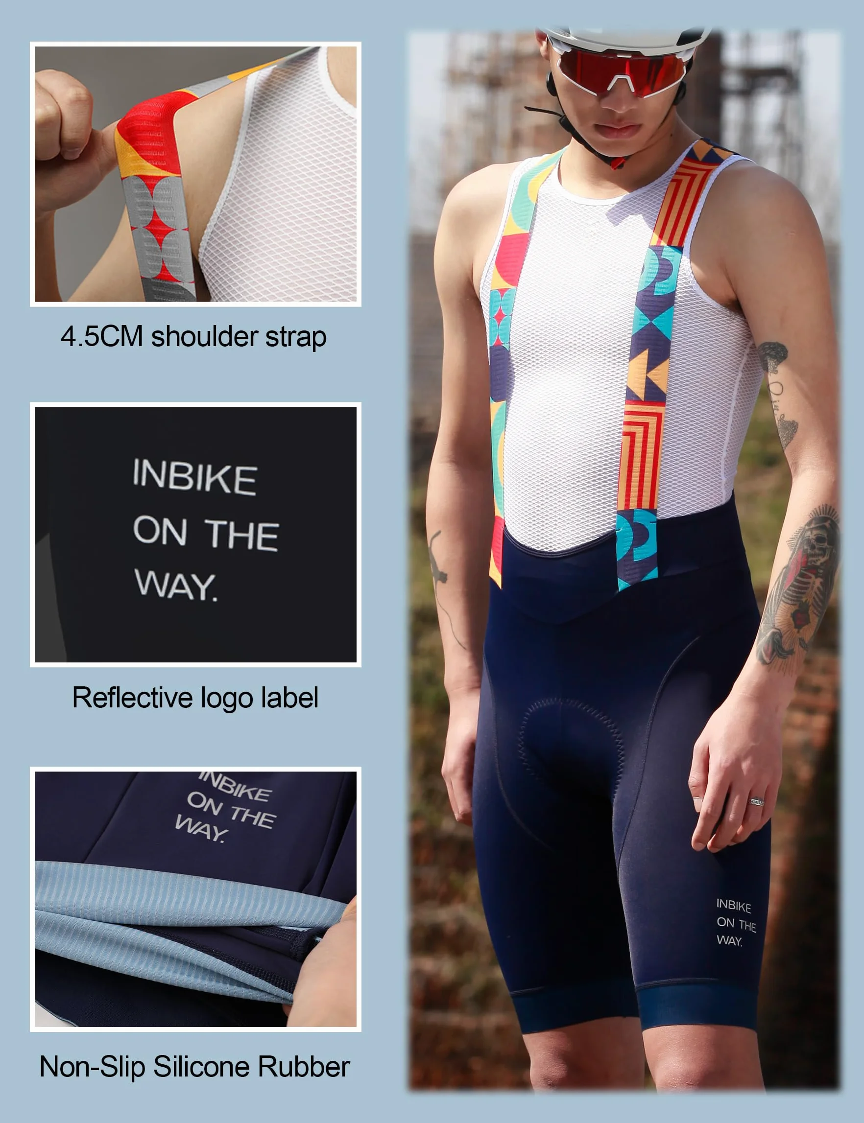 INBIKE Salopette Ciclismo Uomo Imbottite 3D Pantaloncini con Bretelle da Bici da Strada Pantaloncini MTB Asciugatura Rapida Pantaloncini Estivi Traspirante