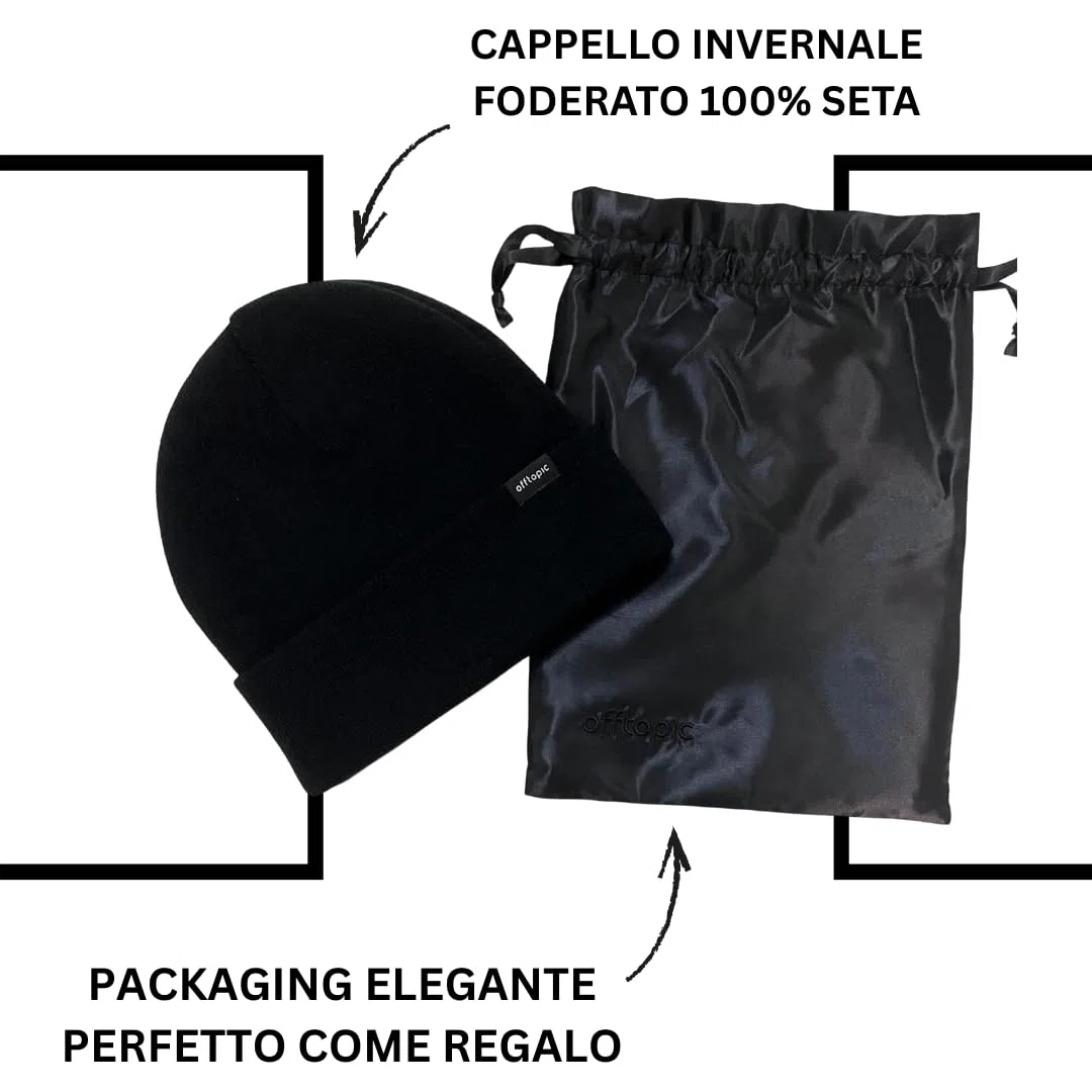 Offtopic® Cappello Invernale Donna Uomo Interno 100% Seta per Capelli Sempre in Ordine | Berretto Cuffia Salva Piega e Anticrespo | Elegante Idea Regalo Unica