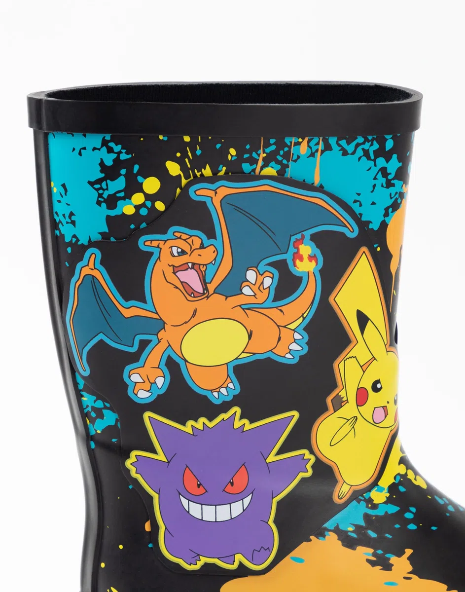 Pokémon Stivali Wellington da ragazzo | Stivali di gomma per bambini con stampa dei personaggi Pikachu, Gengar e Charizard in nero Stivali di gomma resistenti all'acqua per bambini