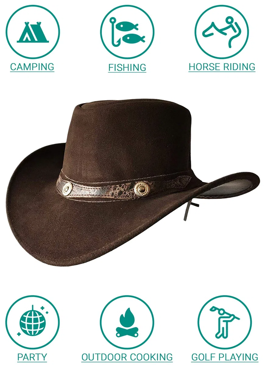 BRANDSLOCK Cappello Vintage a Tesa Larga da Cowboy, Stile Australiano, Stile Occidentale per Uomo