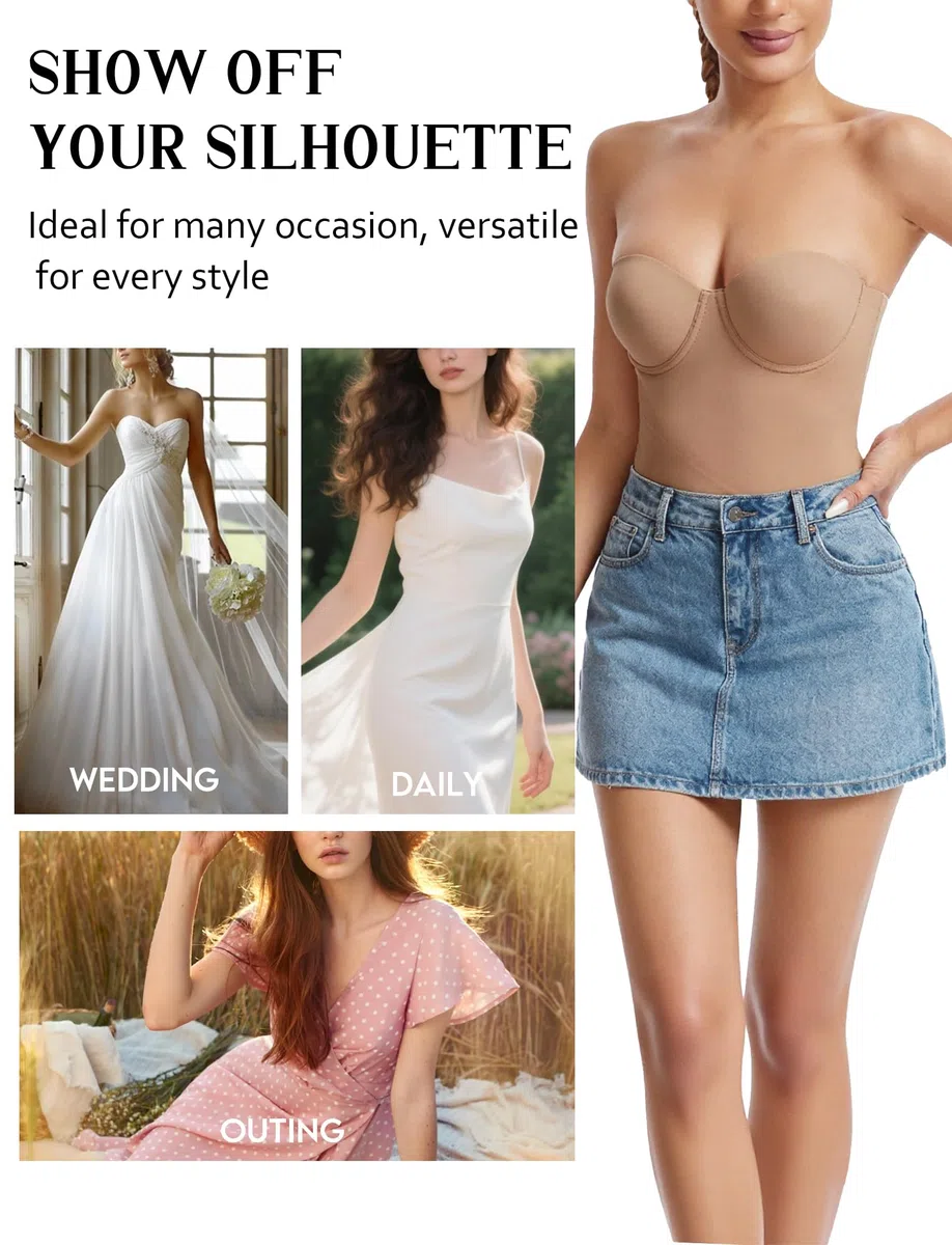 FEOYA Body modellante da donna per controllo della pancia, senza spalline, body modellante con reggiseno modellante e spalline rimovibili, schiena bassa, gilet dimagrante