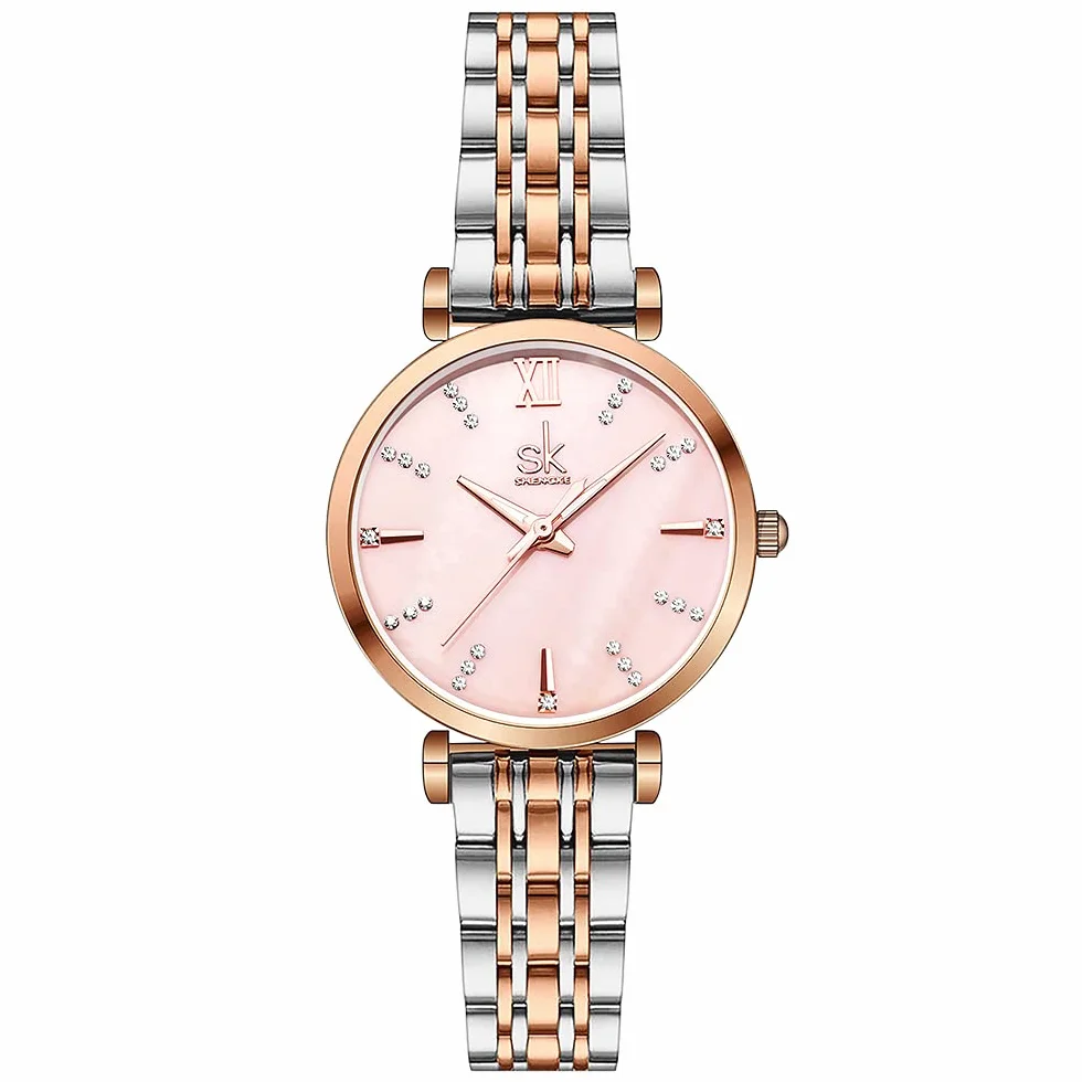 SHENGKE SK Classic Donne Orologi Moda Donne Dress Watch Solido Acciaio Inox Band Cinturino in Vera Pelle