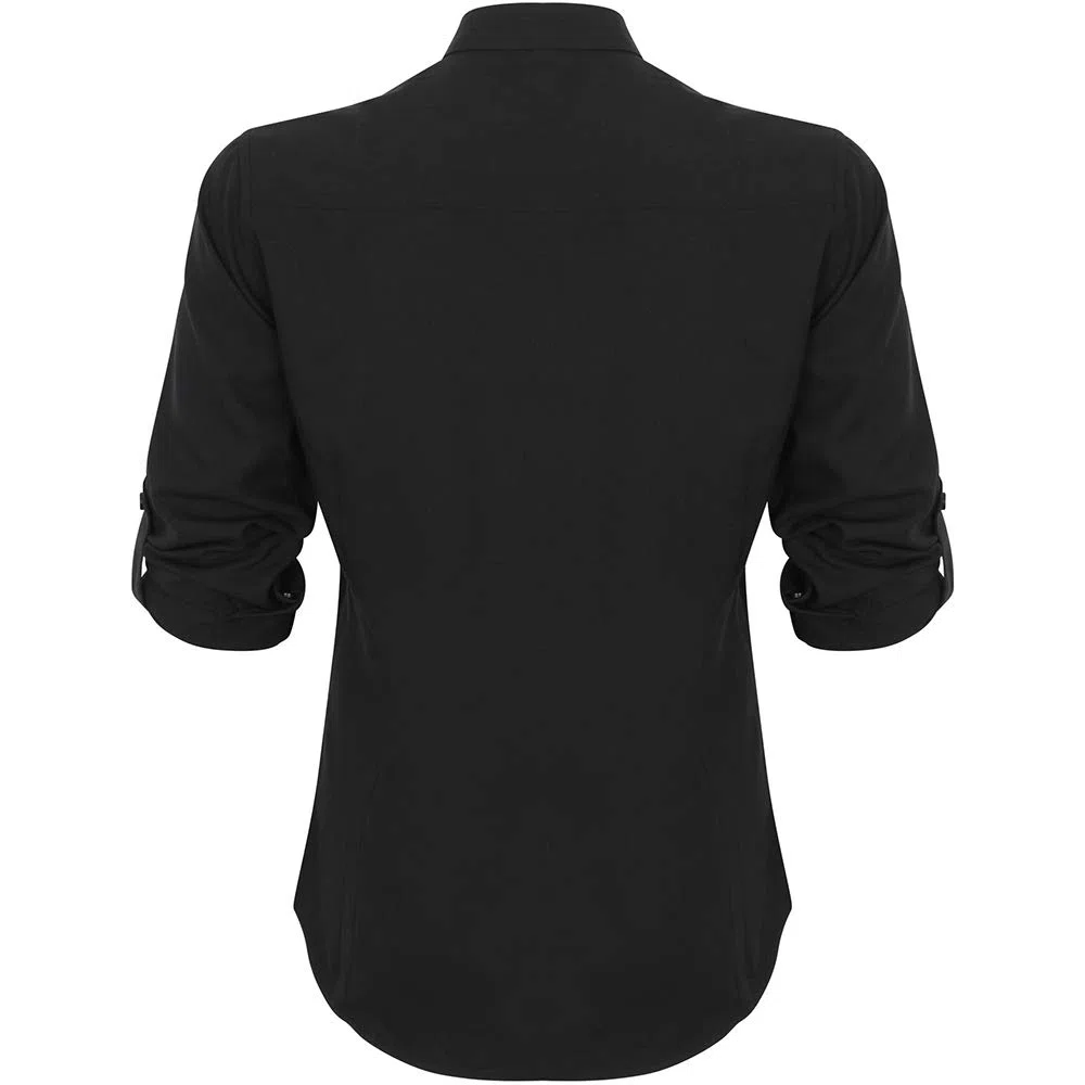Henbury - Camicia con colletto alla coreana e maniche ripiegabili - Donna (S) (Nero)