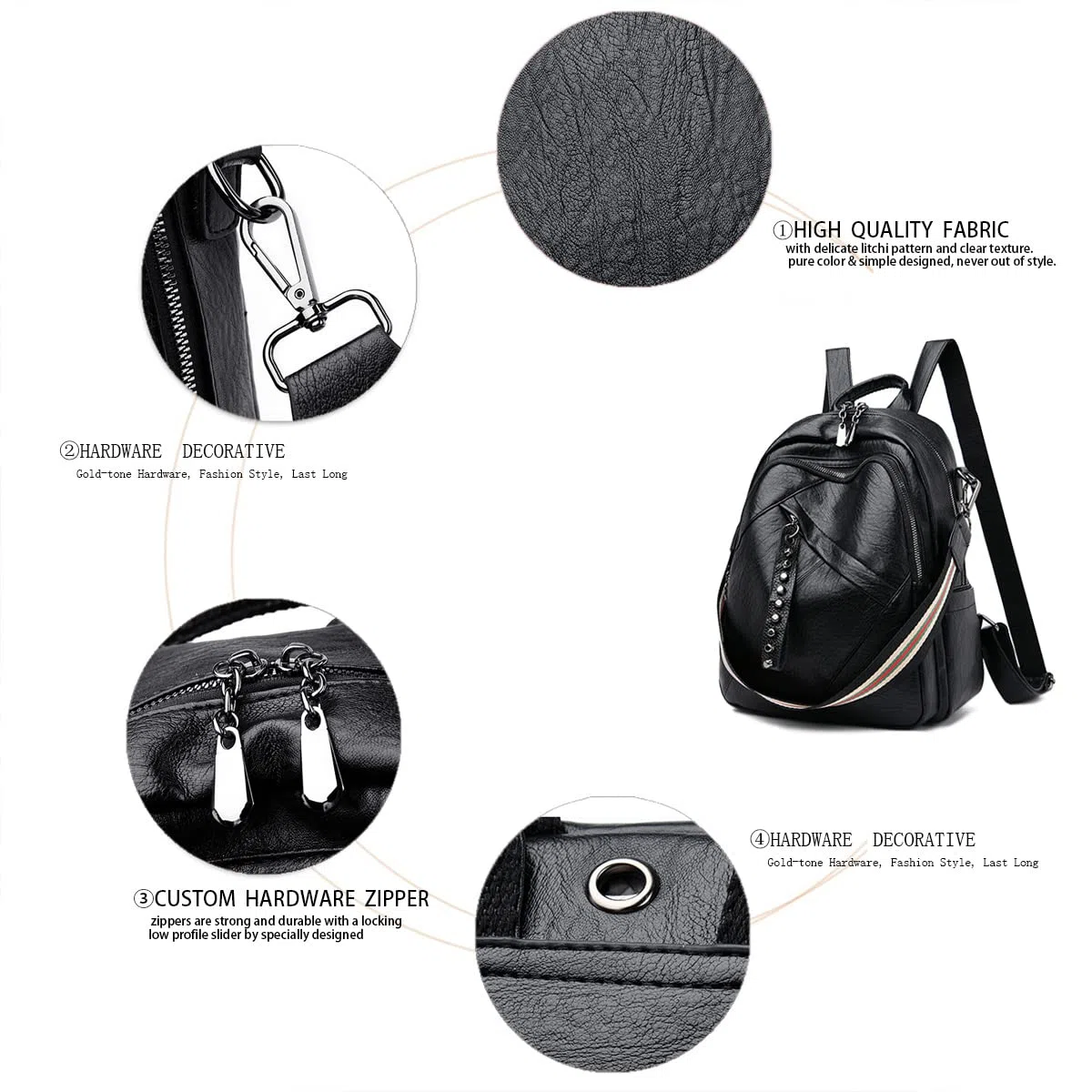 BUKESIYI Donna Borsa Zaino Elegante Zainetto Borse a Tracolla Zaini Antifurto Zainetti 2025 PU Pelle IT78196 Nero