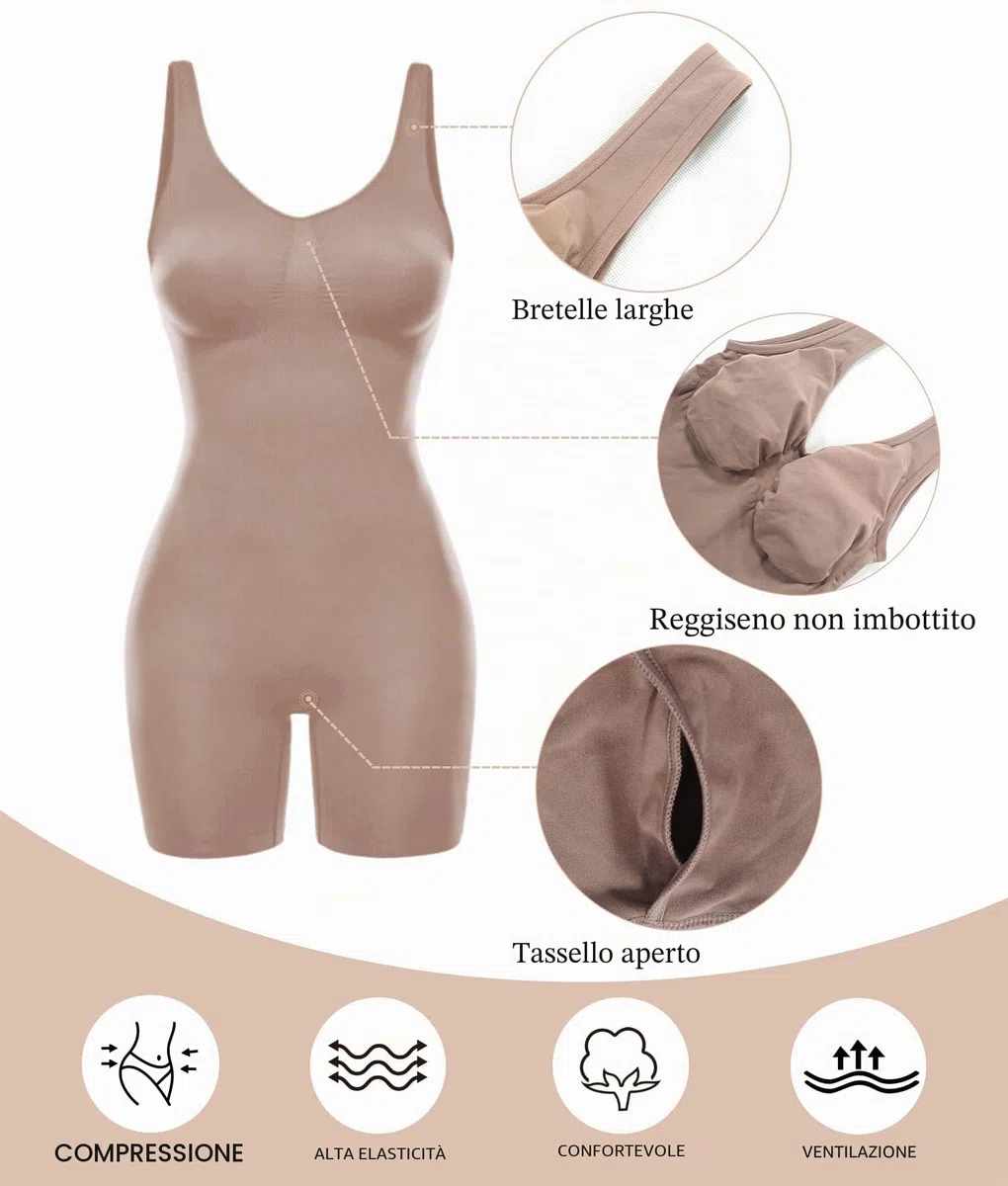 SHAPERX Body Contenitivo Modellante Donna Guaina Contenitiva Intimo Snellente Shapewear Bodysuit con Push-up Sedere Pantaloncini
