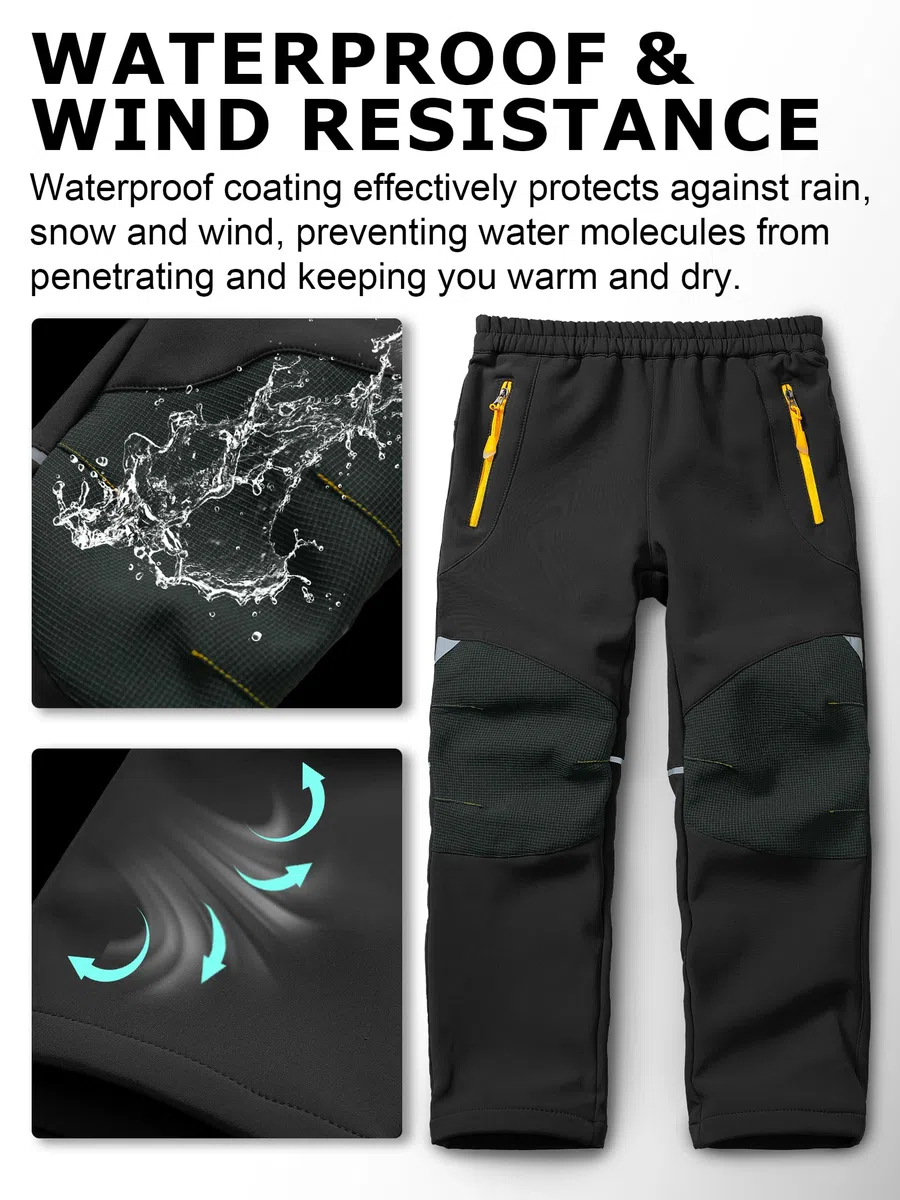 Pantaloni Softshell Bambini Impermeabili Sci Riscaldati Outdoor Termici Foderati Invernali Trekking Cargo per Ragazzi e Ragazze