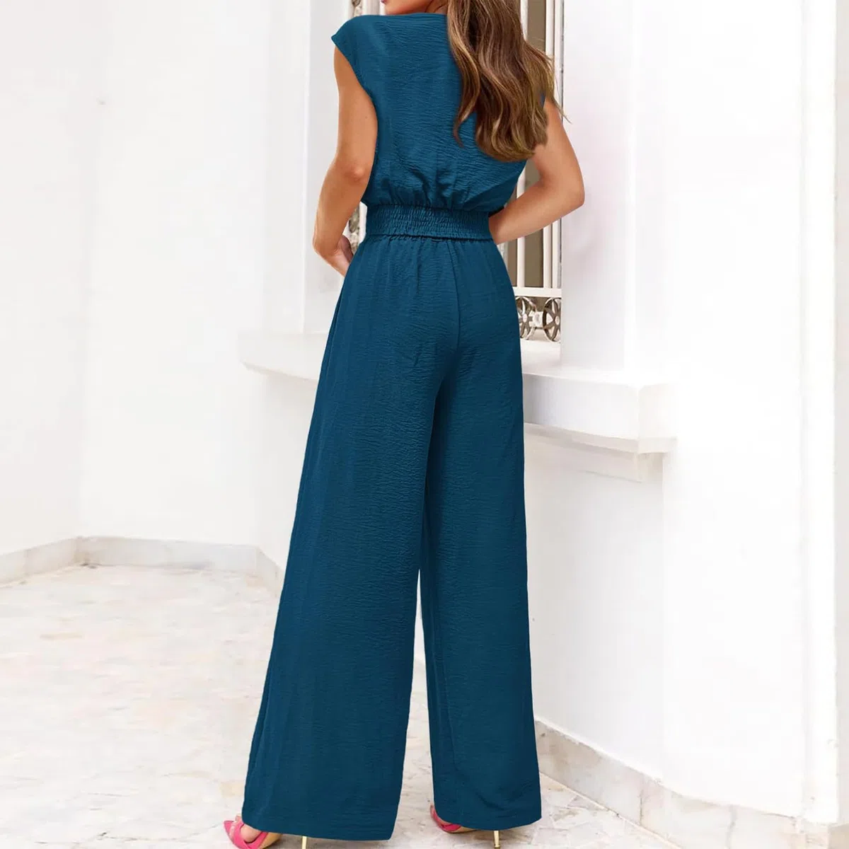 amropi Donna Tuta a Maniche Corte con Scollo a V Papillon Pantaloni a Gamba Larga Estate Loungewear Set