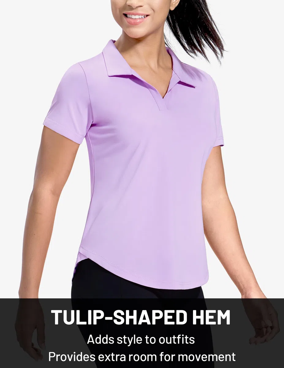 MIER Polo da donna con scollo a V, a maniche corte, da golf e tennis, ad asciugatura rapida, morbida, UPF 50+, leggera