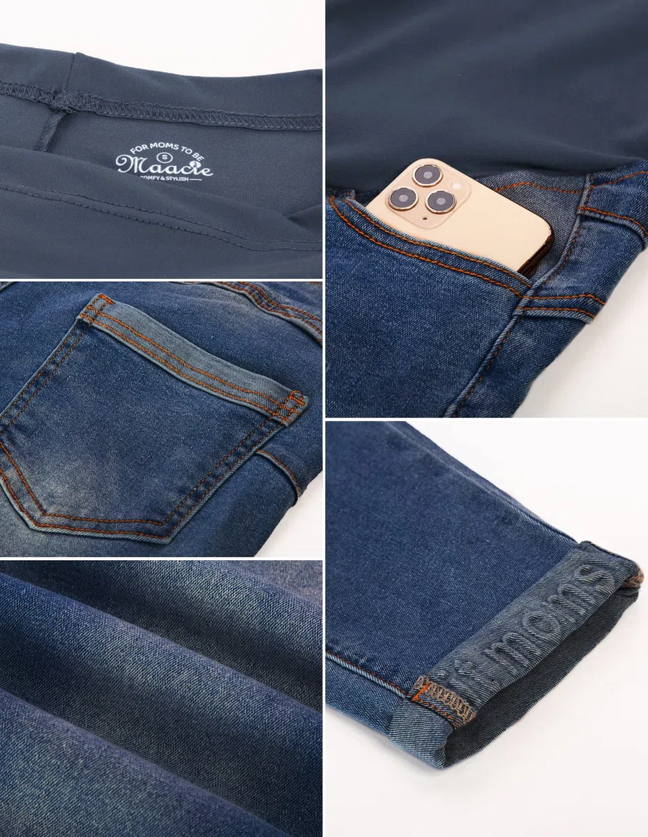 Maacie Maternity Pants Long Elastic Jeans for Pregnancy Comfortable Jeans Spring Summer