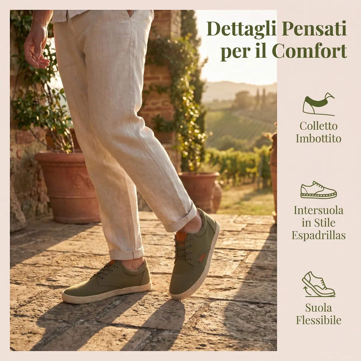 GLAMORA Scarpe da uomo in tela con lacci, alpargata, casual, in tela, leggere, traspiranti, suola in gomma, effetto sparto, flessibili, comode per l'estate