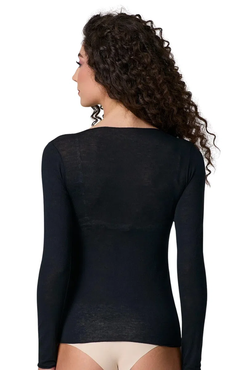 LADY·C Maglietta Donna Maniche Lunghe in Modal e Cashmere Scollo Barca Morbida Calda - Effetto Seconda Pelle - Leggera Ultralight - Intimo Avvolgente