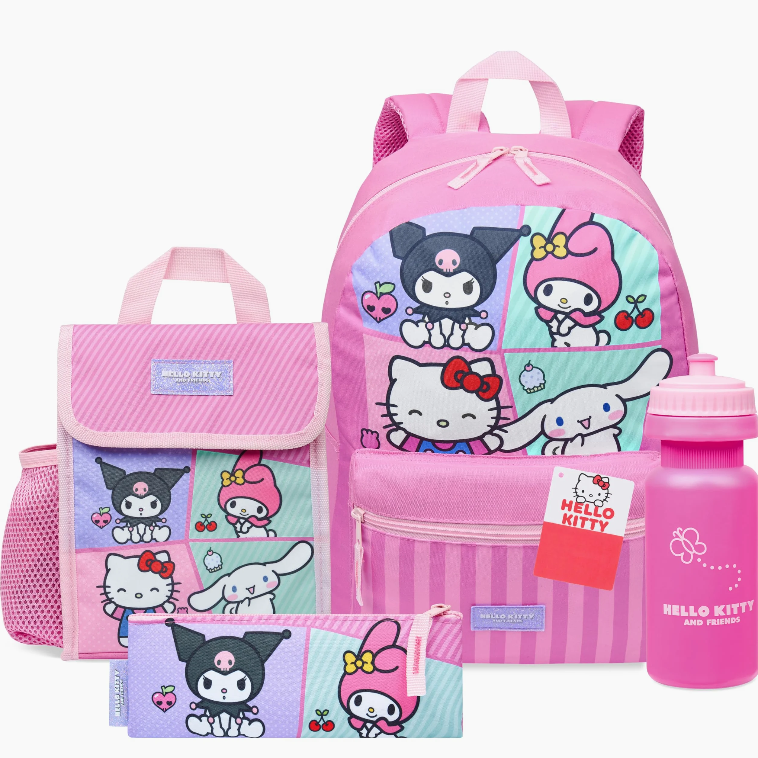 Hello Kitty Sanrio Zainetto Bambina 4 Pz Set Borraccia Astuccio Isolata Borsa Portapranzo Kawaii Anime Accessori Scuola