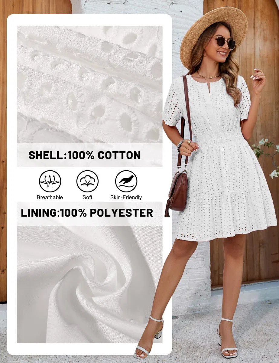 Yuson Girl Vestito Estivo Donna Scollo a V Abito Corto Maniche Corte Cotton Comodo Abito Vuoto Abito Mare Spiaggia Vestiti Casuale Eleganti Vita Alta Abiti Mini