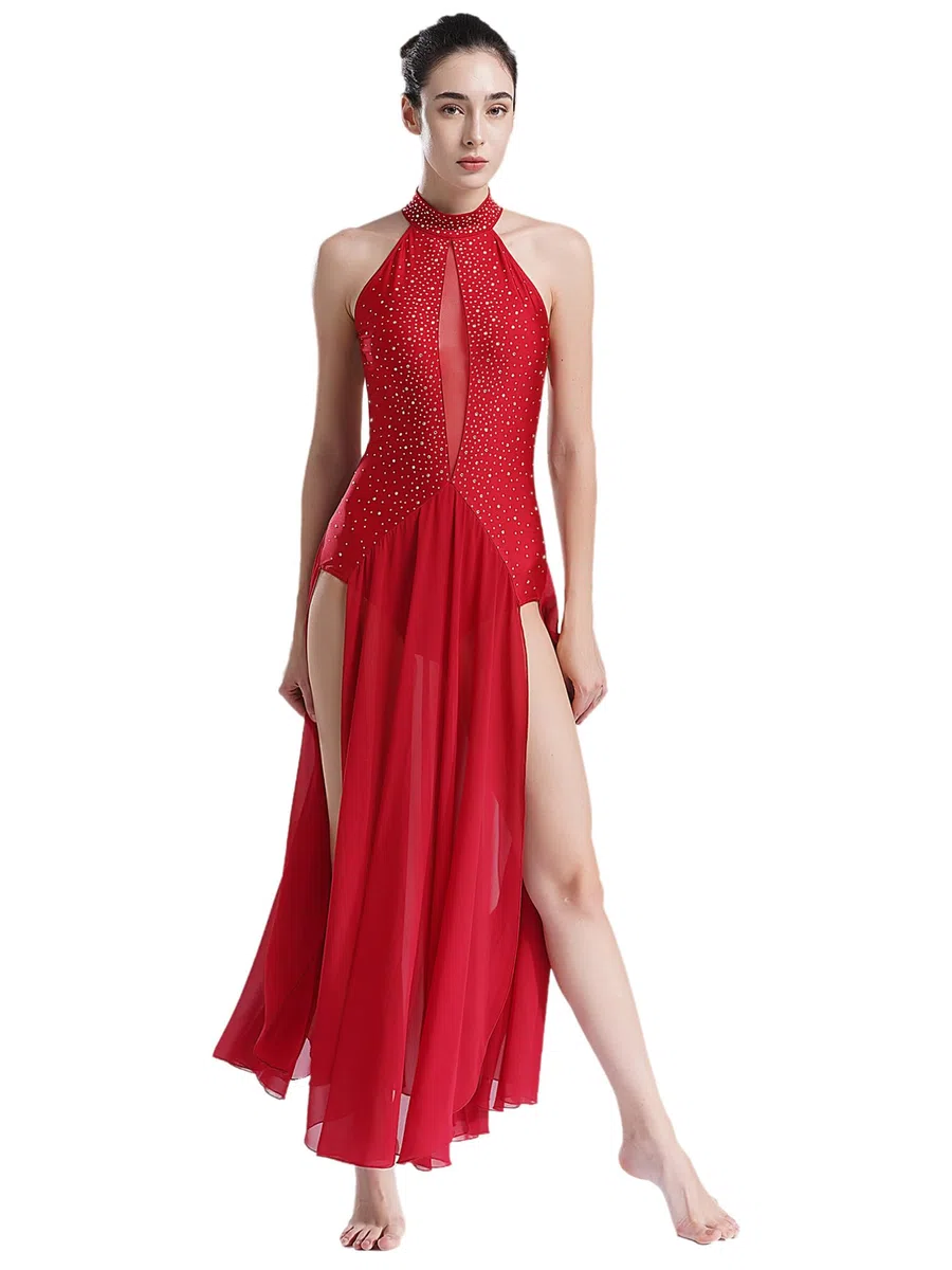 Agoky Vestito da Ballo Lirico per Donna Abito da Pattinaggio Vestito Danza Moderna Contemporanea Abito da Ballo Latino Spettacolo Gare di Ballo