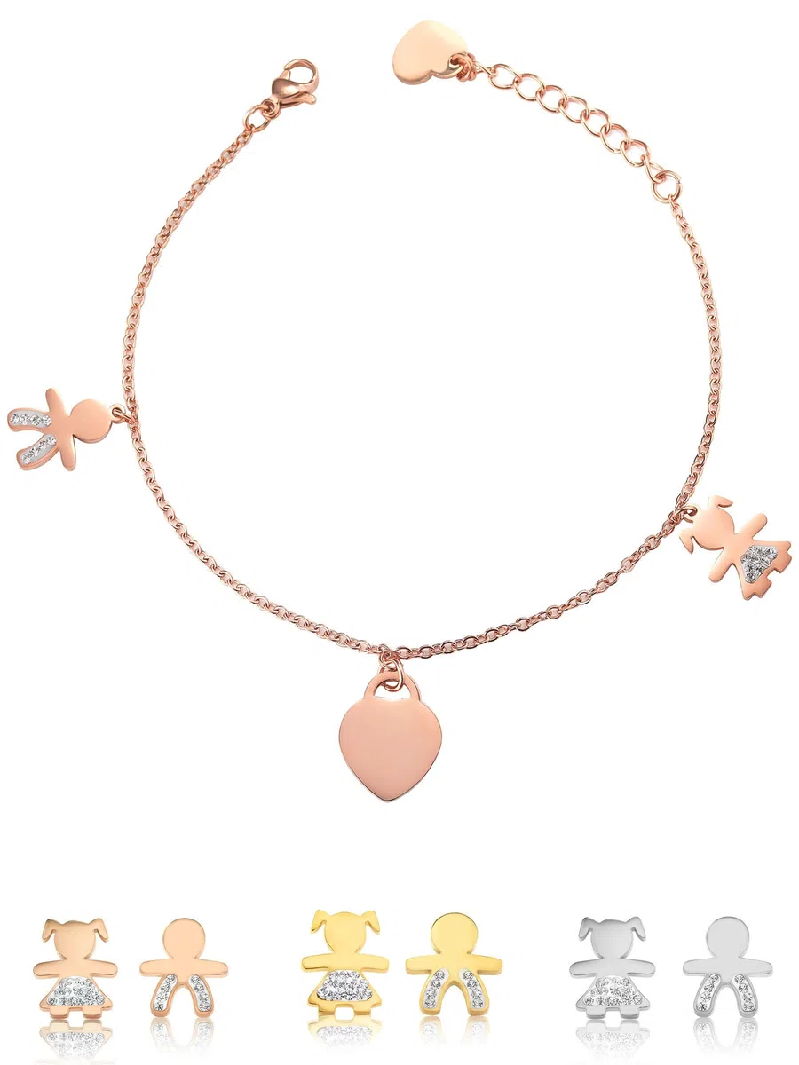 inSCINTILLE Sweet Child Bracciale Donna Acciaio con Ciondoli Bebè, Cuore, Piedini, Bracciale Mamma e Figlio, Confezione Idea Regalo Inclusa, Braccialetto Gravidanza Acciaio Inox