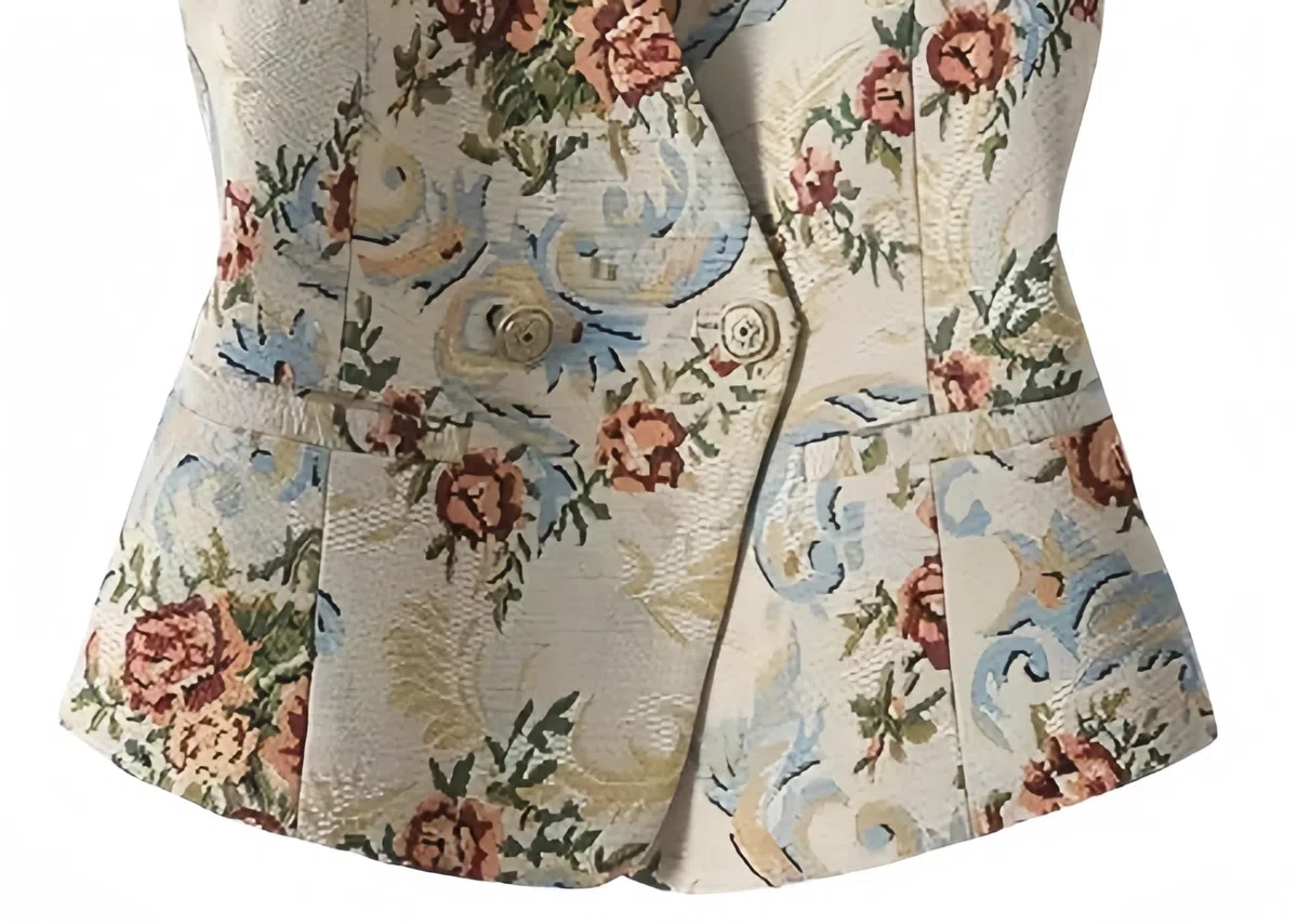 Gilet Smanicato,Gilet Doppiopetto Vintage Da Donna Anni '50 con Scollo A V Profondo E Stampe Floreali Stile Retrò Elegante Da Ufficio per Tutti I Giorni.
